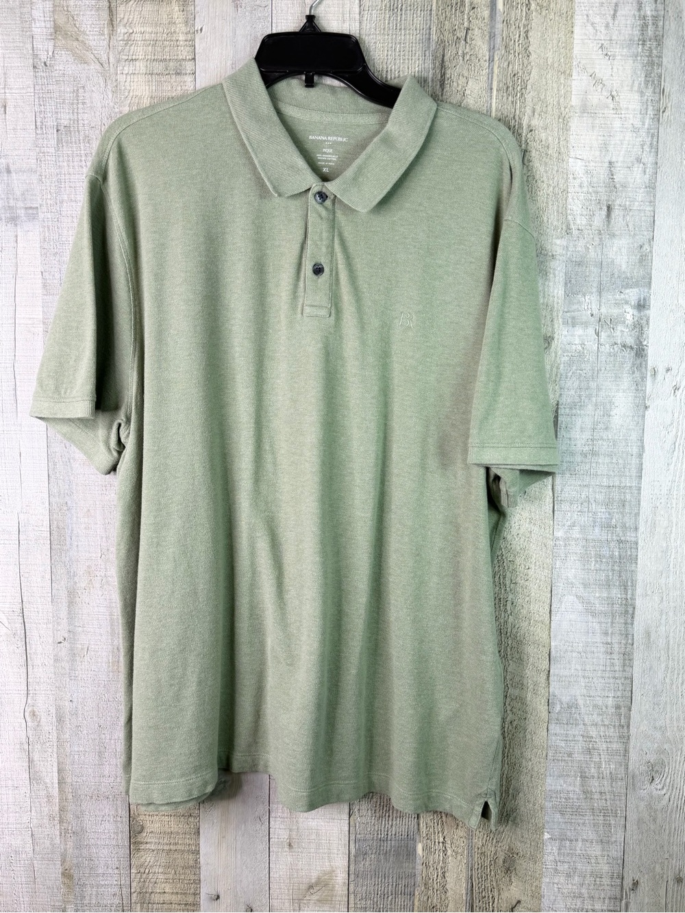 Banana Republic XL Short Sleeve Sage Green Polo Shirt w/Fold Over Collar